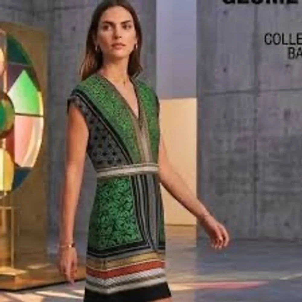 Zara Geometric V-Neck Mini Dress or Tunic‎ with Gold Thread Accents Size Small